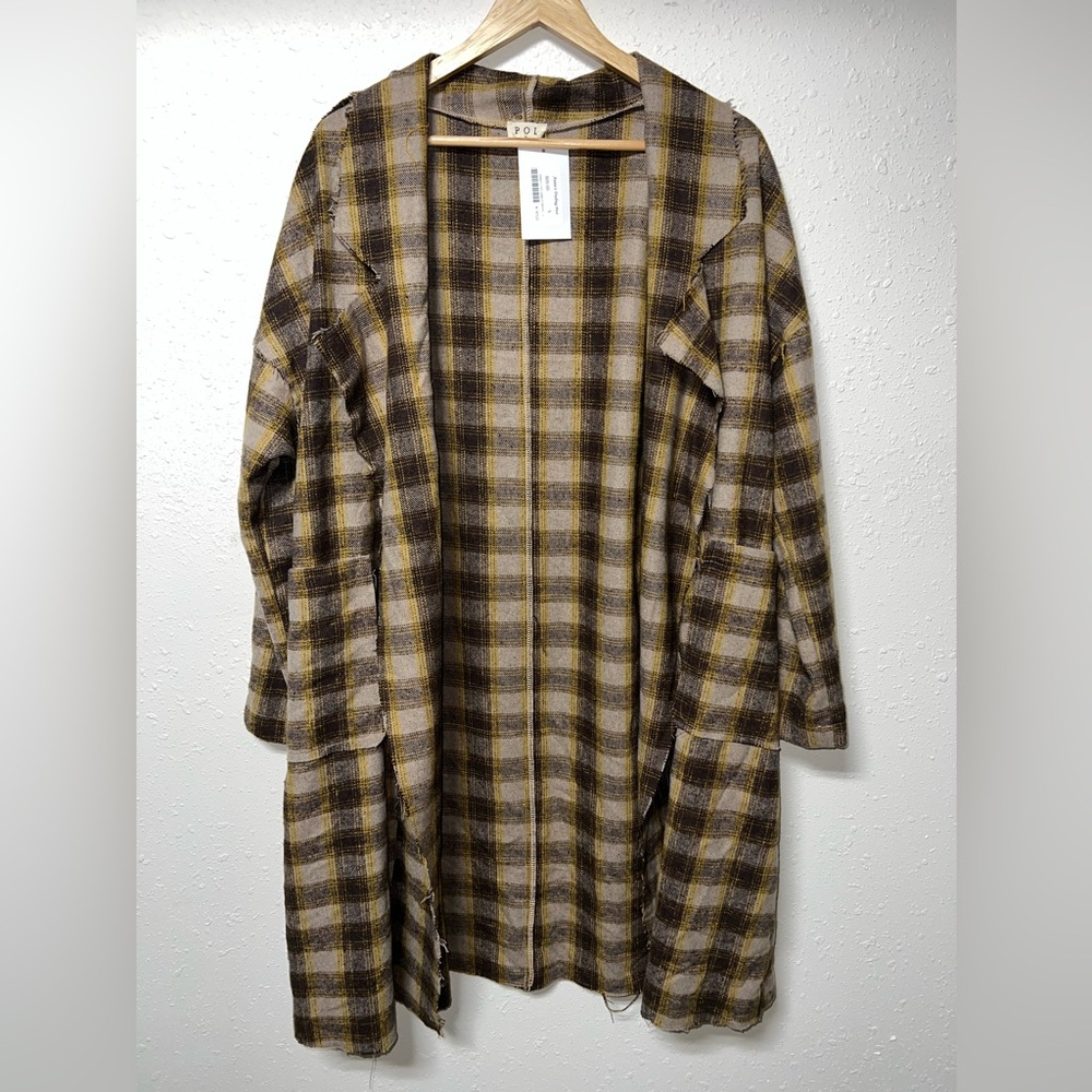 NWT Boutique POL Cardigan/Coat Plaid Bohemian Style Women’s Small Multicolored‎